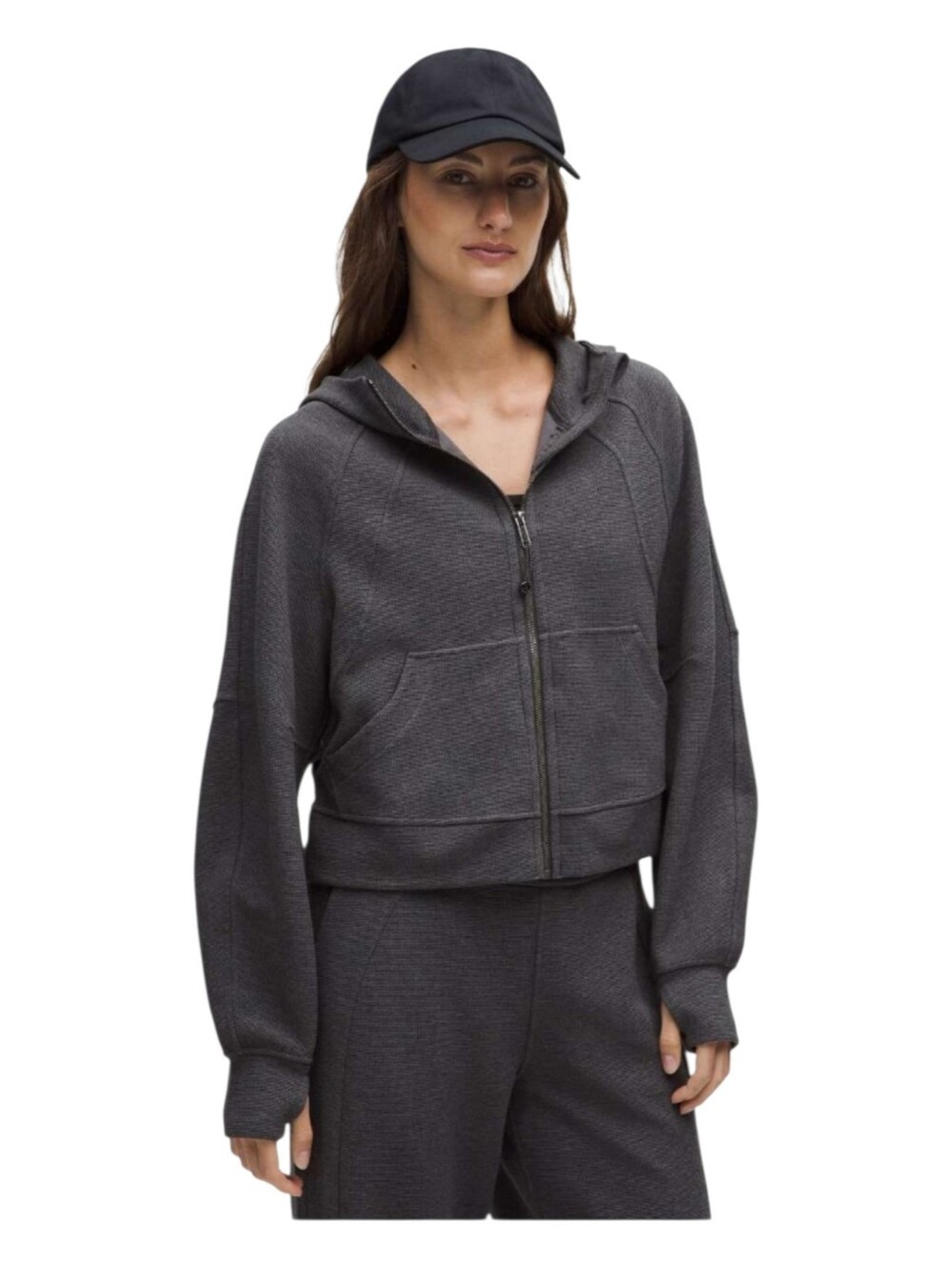 Lululemon Womens Graphite Gray Waffle Knit Scuba Oversized Full Zip Hoodie M/L